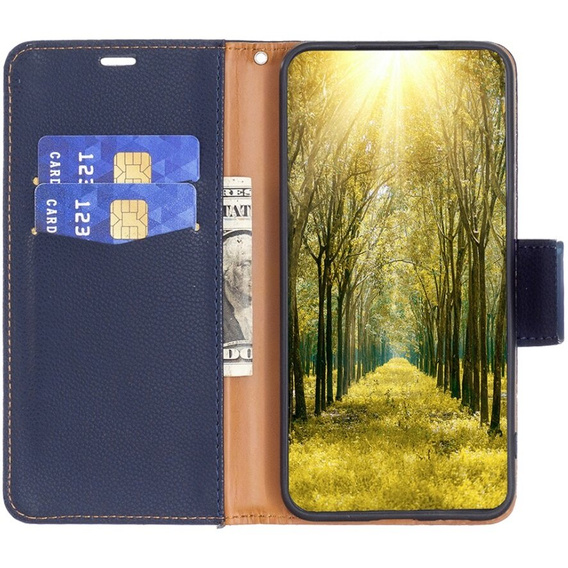 Etui z klapką do Samsung Galaxy A55 5G, Wallet Litchi Leather, granatowe