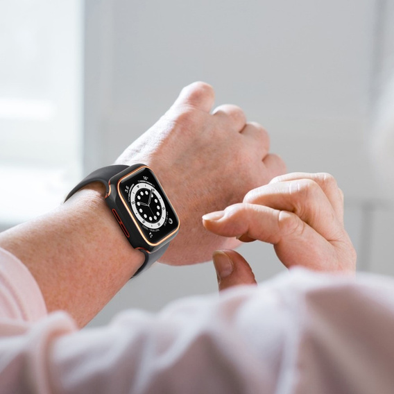 2w1 Etui + Szkło Hartowane do Apple Watch 4/5/6/SE 44mm, Czarne / Złote