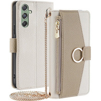 Etui z klapką do Samsung Galaxy M34 5G, Wallet Zipper Pocket, z lusterkiem, białe