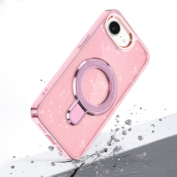 Etui do iPhone 16e, Glittery Magnetic Kickstand, różowe