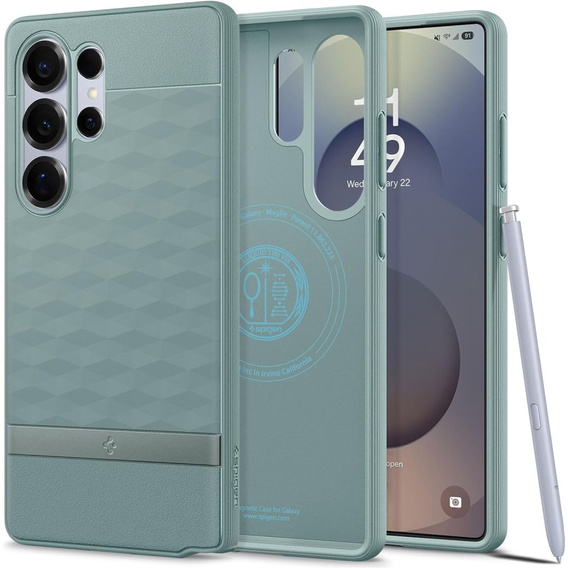 Etui Spigen do Samsung Galaxy S25 Ultra, Parallax Mag, do MagSafe, zielone + Szkło Hartowane 9H