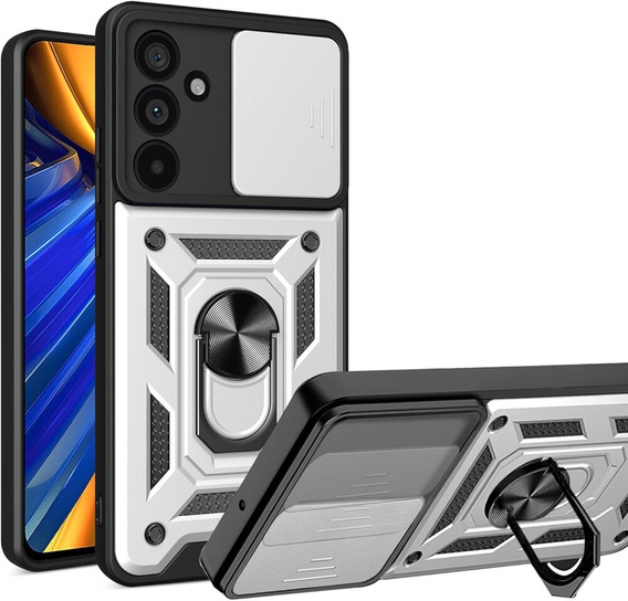 Etui pancerne do Samsung Galaxy M55 5G, CamShield Slide, srebrne