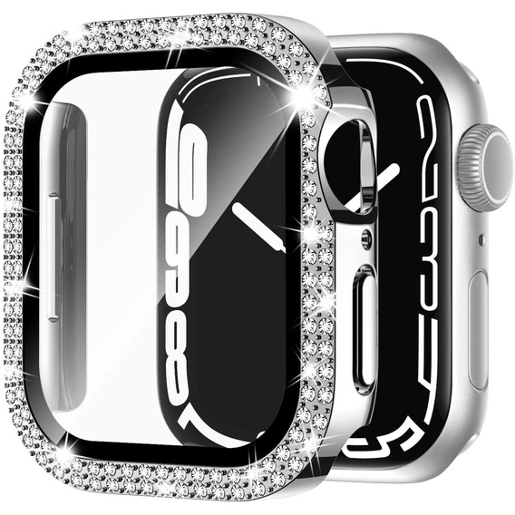 2w1 Etui + Szkło Hartowane do Apple Watch 7/8/9 45mm, Srebrne