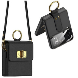 Etui do Samsung Galaxy Z Flip7 FE / Z Flip6, Finger Ring, z paskiem, czarne
