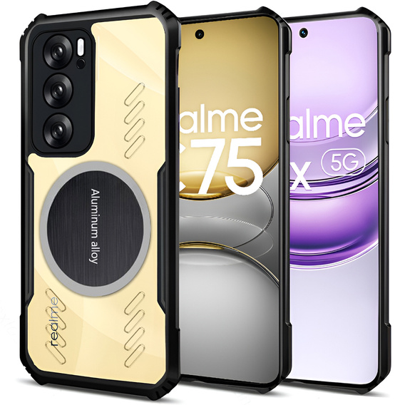 Etui do Realme 14X / Realme C75, z blaszką magnetyczne, przezroczyste / czarne
