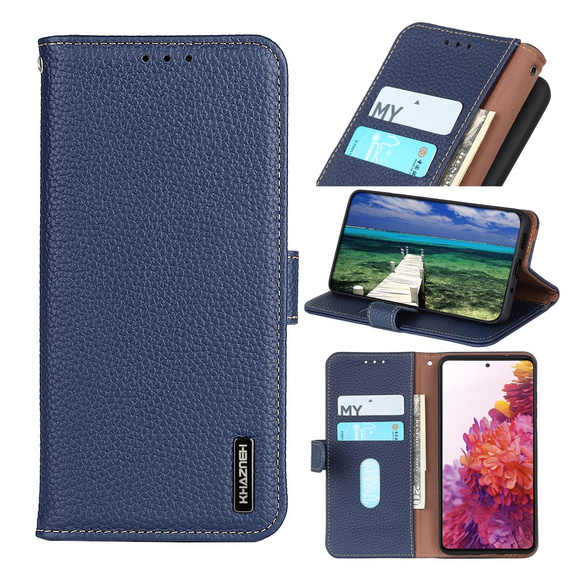 Skórzane Etui KHAZNEH RFID do Xiaomi Poco F6, Litchi Texture, niebieskie