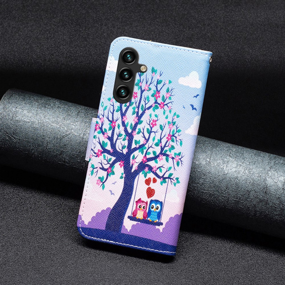Etui z klapką do Samsung Galaxy A15, Wallet, two owls + szkło 9H