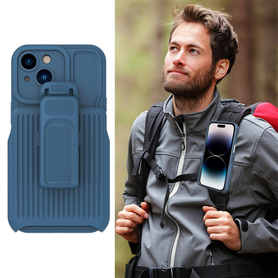 Pancerne Etui Belt Clip do iPhone 13, z klipsem, niebieskie