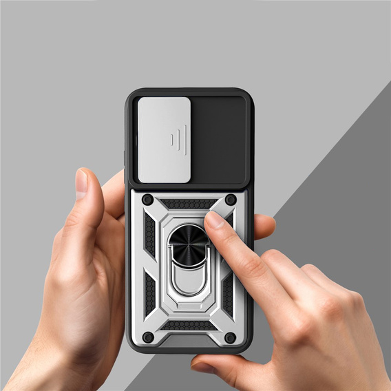 Etui pancerne do Oppo A6 Pro 5G, CamShield Slide, srebrne