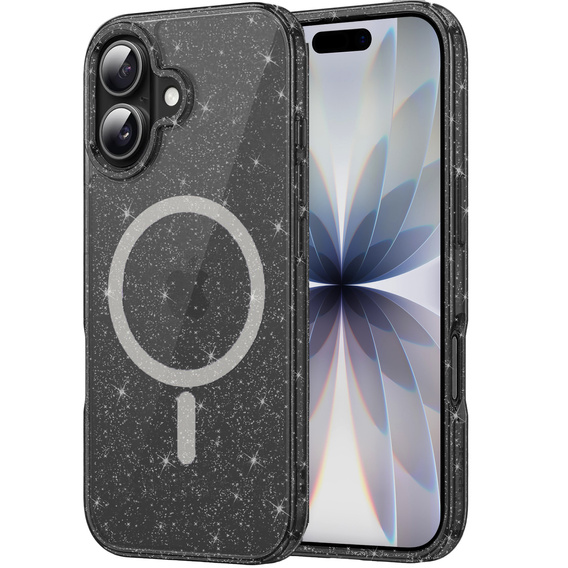 Etui do iPhone 17, do MagSafe, brokatowe, półprzezroczyste czarne