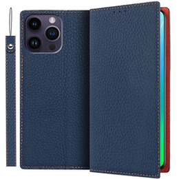 Etui z klapką do iPhone 14 Pro Max, Litchi Skin Grain, granatowe