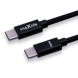 Maxlife kabel MXUC-12 USB-C – USB-C 2,0 m 100W, nylonowy czarny