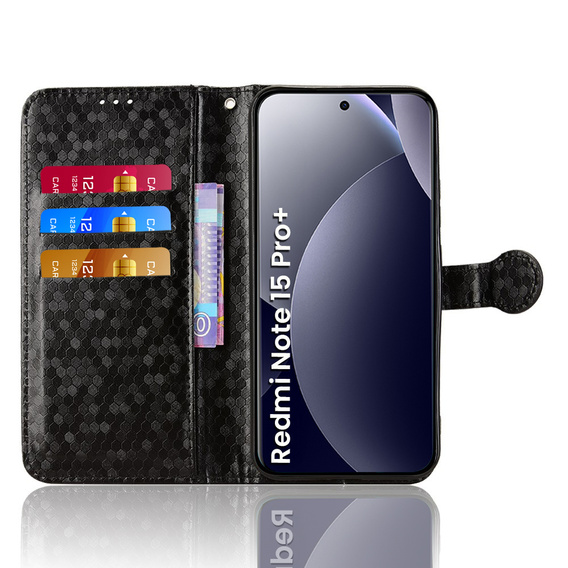Etui z klapką do Xiaomi Redmi Note 15 Pro Plus 5G / Poco M8 Pro 5G, Wallet Rhombus, czarne