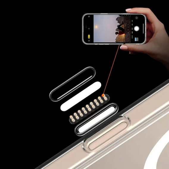 Etui ERBORD z MagSafe do iPhone 16 Pro Max, aktywny przycisk, przezroczyste + Szkło hartowane