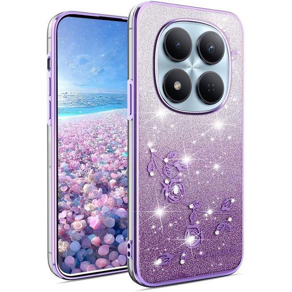 Etui do Xiaomi Redmi Note 15 Pro 5G, Glitter Flower, fioletowe