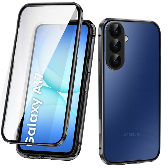Etui do Samsung Galaxy A17 5G, Magnetic Dual Glass, przezroczyste z czarnymi rantami
