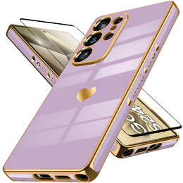 Etui do Samsung Galaxy S24 Ultra, Electro heart, fioletowe + Szkło Full Glue Ceramic