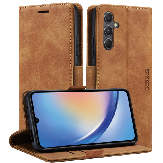 Etui do Samsung Galaxy A35 5G, ERBORD Vintage portfel z klapką, brązowe