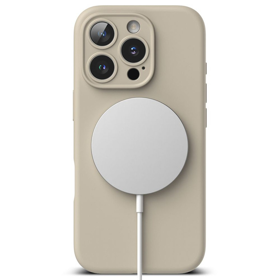 Etui Ringke do iPhone 16 Pro, Silicone MagSafe, beżowe + Szkło Hartowane 9H