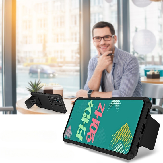 Etui pancerne do Infinix Hot 11s, Obudowa Camshield Case z podstawką, Czarne