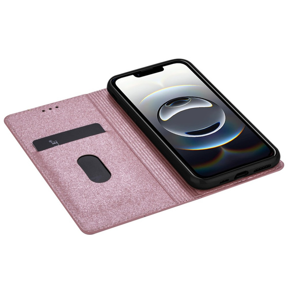 Etui z klapką do iPhone 16E, Card Slot Glittery, różowe