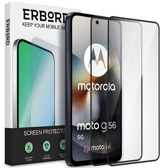 2x Szkło Hartowane do Motorola Moto G56 5G, ERBORD 3D pełne, szybka na cały ekran