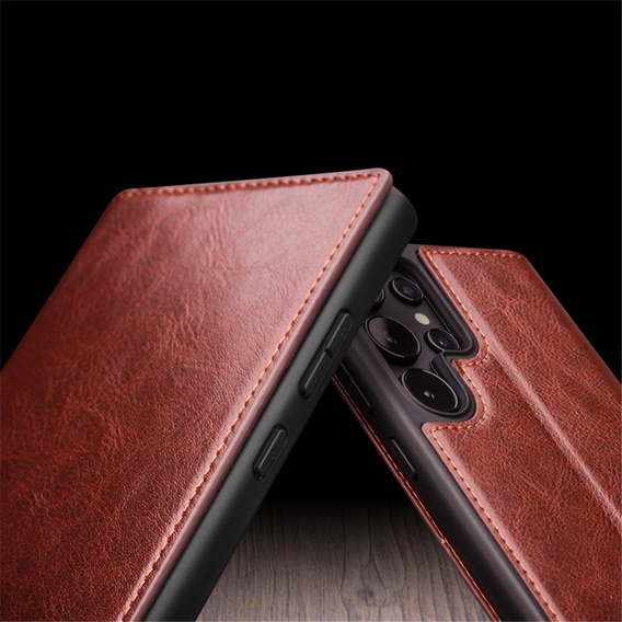 Etui z klapką do Samsung Galaxy S24 Ultra, QIALINO Leather Wallet, brązowe