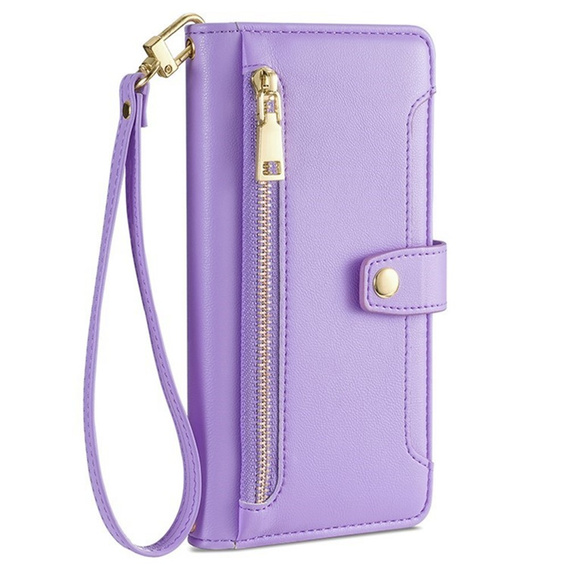Etui z klapką do iPhone 17 Pro, Wallet Zipper Pocket, fioletowe