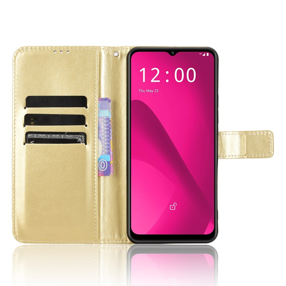 Etui z klapką do T Phone 2 5G, Crazy Horse Wallet, złote