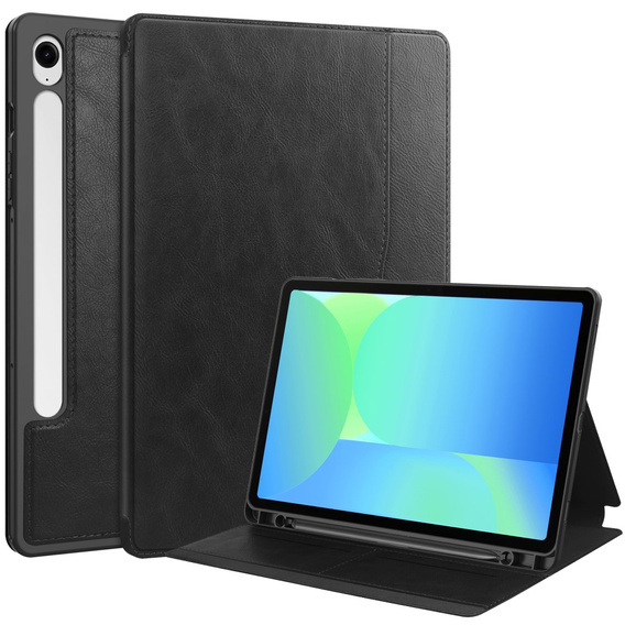 Etui skórzane do Samsung Galaxy Tab S10 Lite / S10 FE / S9 FE, z funkcją usypiania i budzenia – czarne