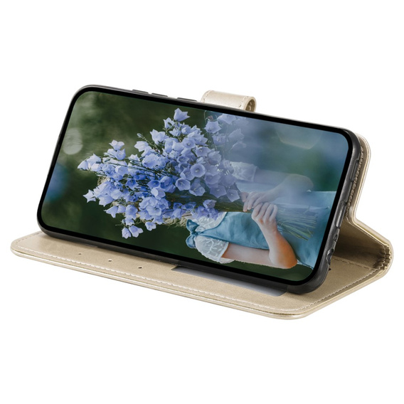 Etui z klapką do Samsung Galaxy A15, Mandala Flower, złote + szkło 9H