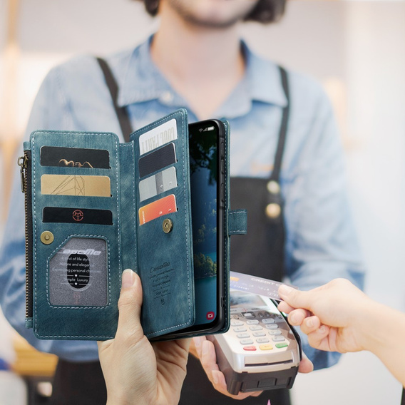 Etui CASEME do Samsung Galaxy A56 5G, Leather Wallet Cash and Card Slots, z paskiem, niebieskie