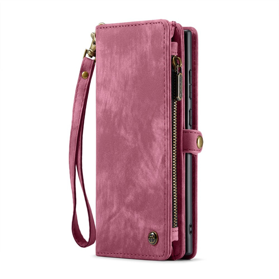 Etui CASEME do Samsung Galaxy S25 Ultra, Retro Leather Wallet, z paskiem, czerwone