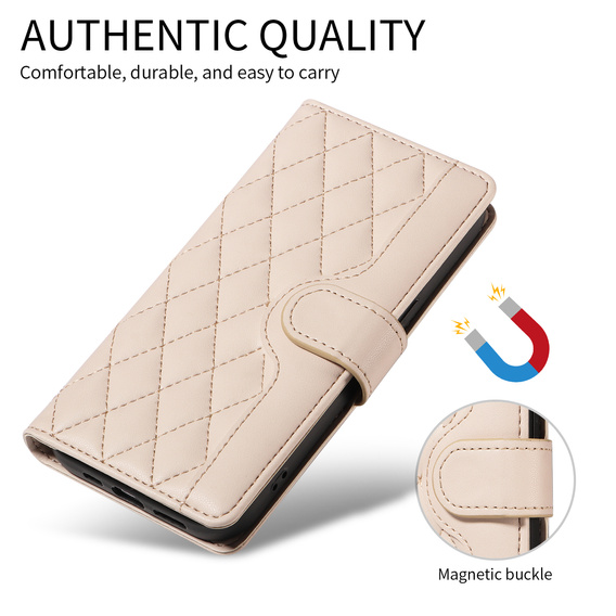 Etui z klapką do Motorola Edge 70, Rhombus Crossbody Leather, beżowe