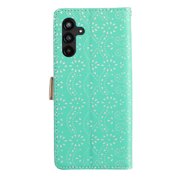 Etui z klapką do Samsung Galaxy A34 5G, Wallet Pocket Zipper Lace, zielone