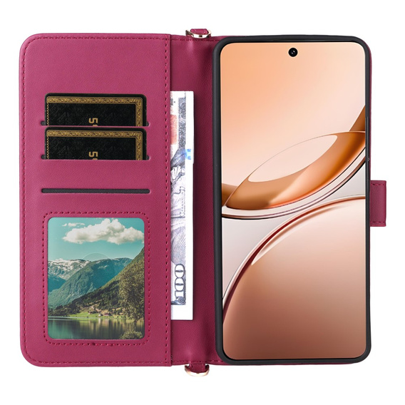 Etui portfelowe z paskiem na ramię do Vivo V50 Lite 5G – Różowe