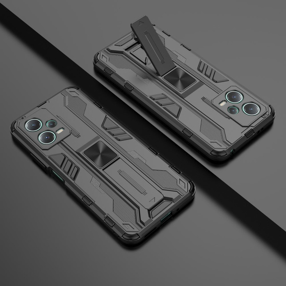 Etui do Xiaomi Redmi Note 12 5G / POCO X5 5G, pancerne z podstawką i ochroną aparatu, czarne