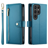 Etui z klapką do Samsung Galaxy S25 Ultra, Wallet Zipper Pocket, niebieskie