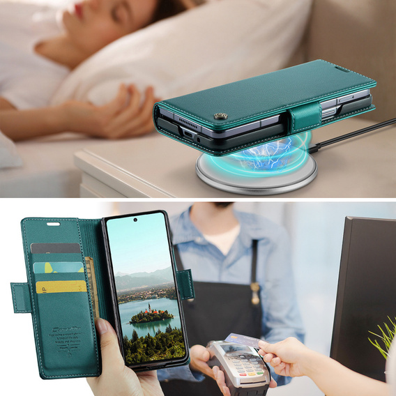 Etui z klapką CASEME do Samsung Galaxy Z Fold7 5G Litchi Wallet – zielone