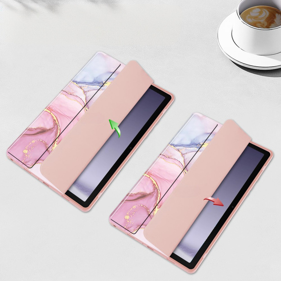 Stylowe etui do Samsung Galaxy Tab A9+ – Smartcase Hybrid Marble różowe