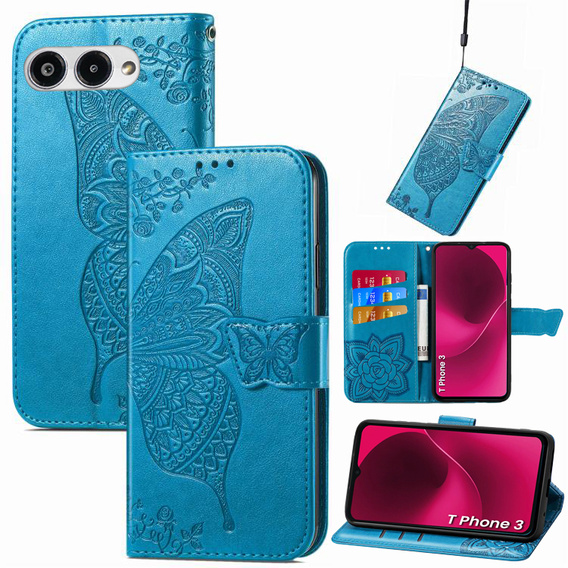 Etui z klapką do T Phone 3 5G, Butterfly, niebieskie