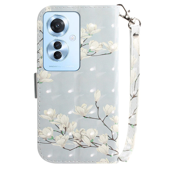 Etui z klapką do Oppo Reno 11F 5G, Wallet, Magnolia Flowers szare