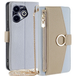 Etui z klapką do Infinix Hot 40i, Wallet Zipper Pocket, z lusterkiem, niebieskie