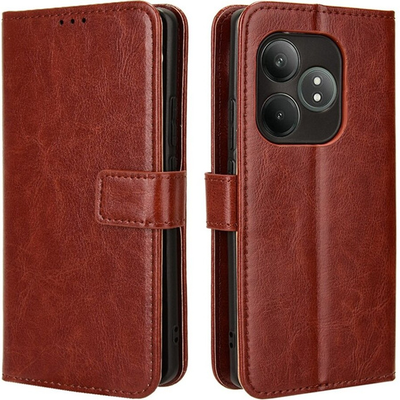 Etui z klapką do Realme GT 6 / 6T, Crazy Horse Wallet, brązowe