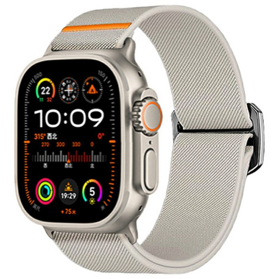 Pasek Nylonowy do Apple Watch 1/2/3/4/5/6/7/8/9/10/11/SE Ultra 1/2/3 42/44/45/46/49mm, elastyczny, Beżowy