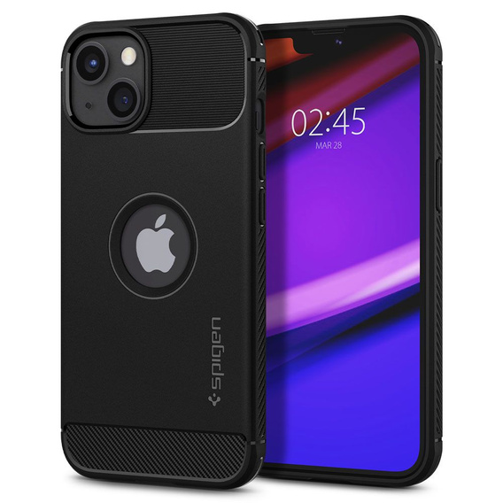 Etui Spigen do iPhone 13, Rugged Armor, czarne + szkło
