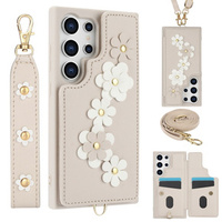 Etui do Samsung Galaxy S24 Ultra, Leather Flower Card Slot, beżowe