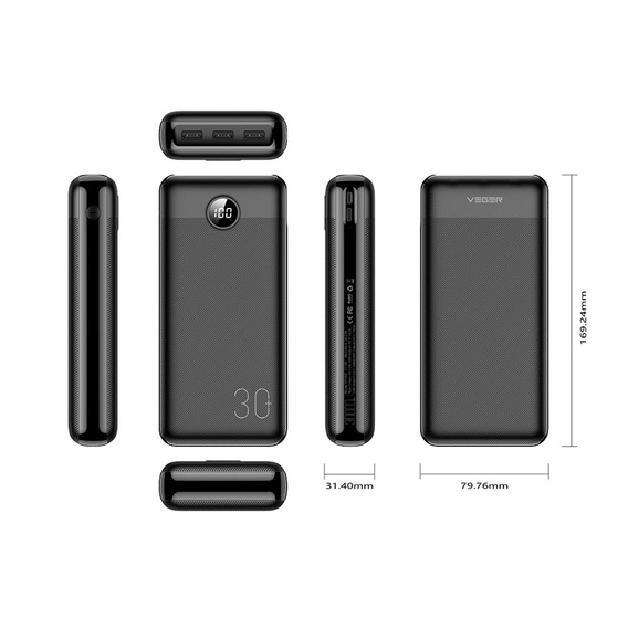 Powerbank VEGER L30 30000 mAh PD QC3.0 20W – Czarny