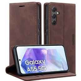 Etui do Samsung Galaxy A55, ERBORD Vintage portfel z klapką, kawowe + Szkło na ekran