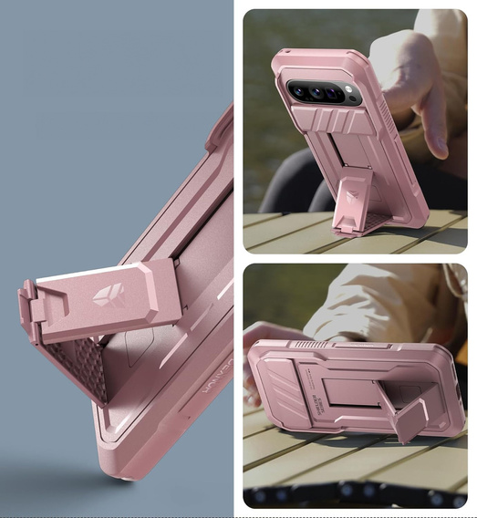 Etui pancerne do Google Pixel 9 Pro, Dexnor Full Body (Two Frames), różowe